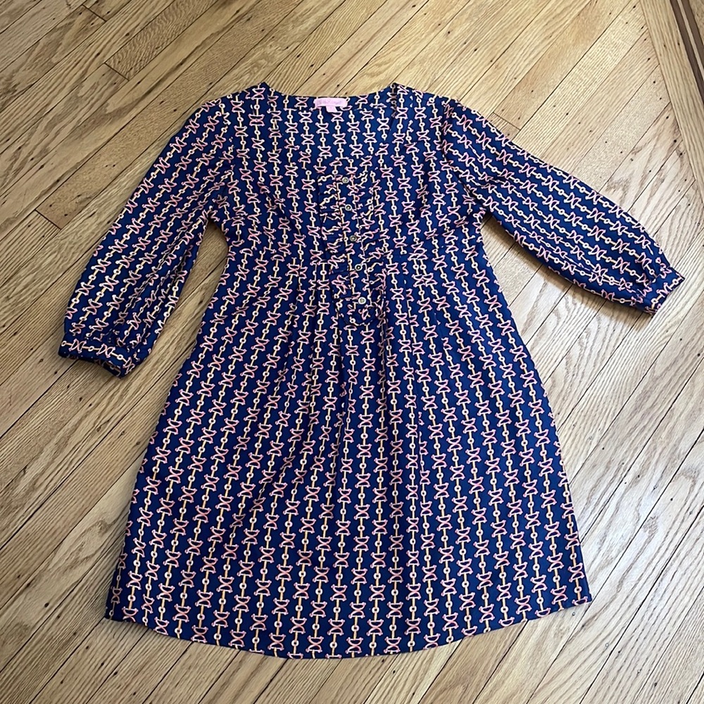 LILLY PULITZER Silk HORSE BIT Equestrian Ruffle Babydoll Dress size 0